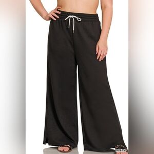 NWT (Plus) Women's Scuba Drawstring  Wide-Leg Pants. Black